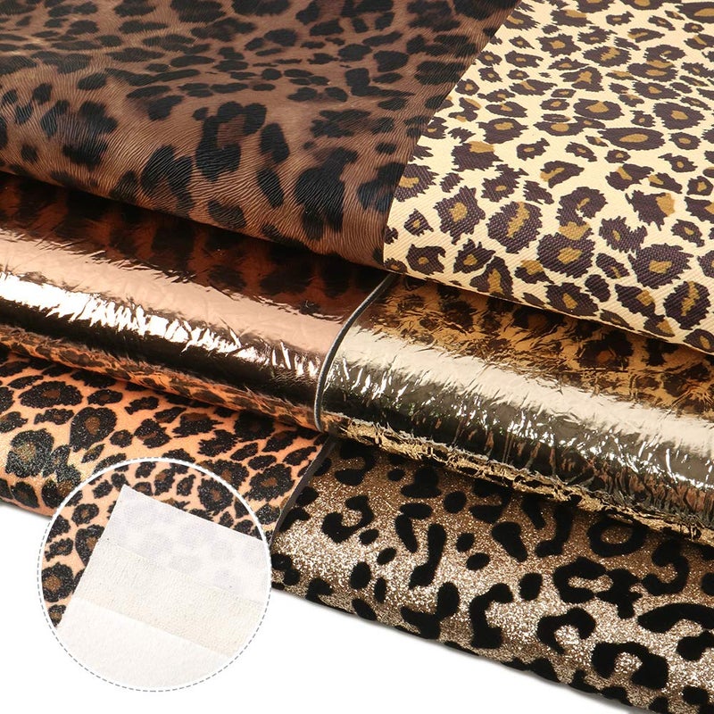 David angie Leopard Printed Faux Leather Sheet Metallic Burst Crack Synthetic Leather Fabric Assorted 6 PCS 7.7" x 12.9" (20 cm x 33 cm) for Hair Accessories DIY Crafts Making (Leopard Pattern B) - Image 4